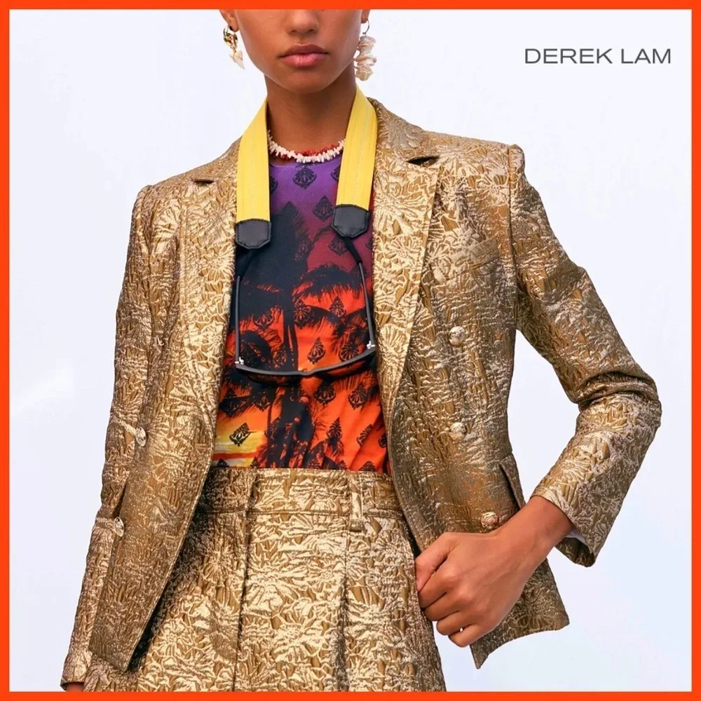 Derek Lam 10 Crosby Myla Gold Jacquard Double Breasted Blazer Jacket